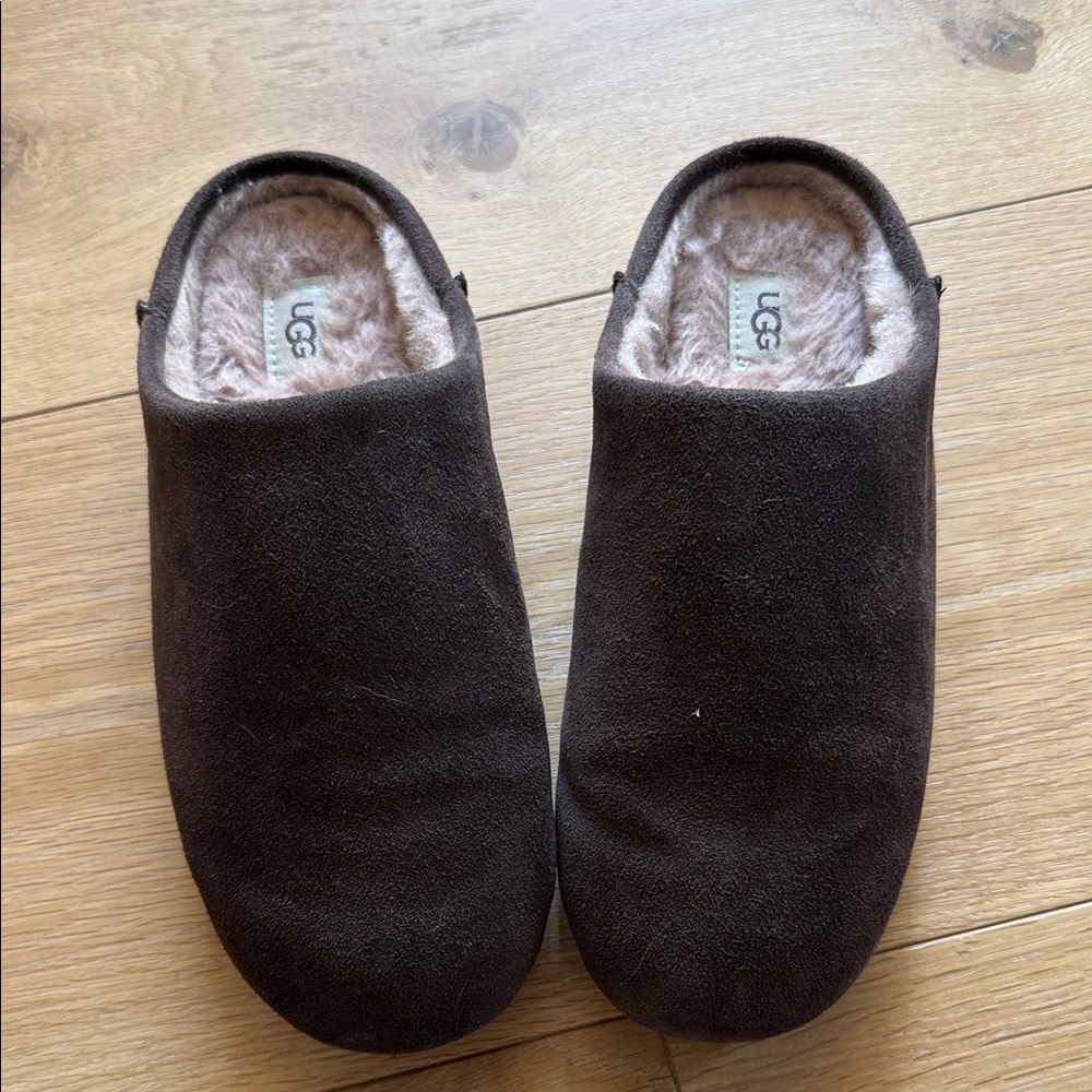 UGG Ella slip on Dark Brown Suede Shearling Slip-On Clogs